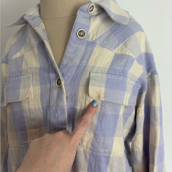 Maeve by Anthropologie Shacket Purple White Plaid Buttons S - Picture 2 of 6